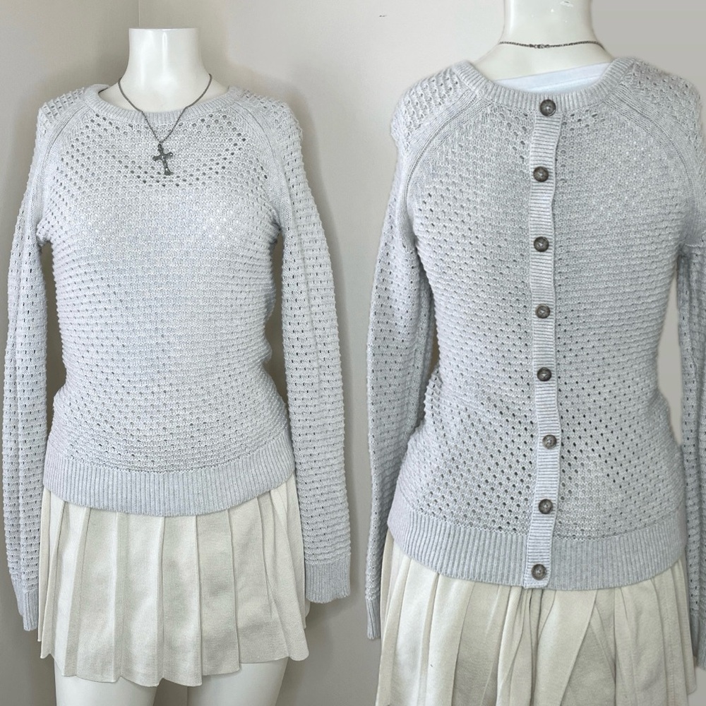 Max Studio Light Gray Button-Back Womens Sweater … - image 1